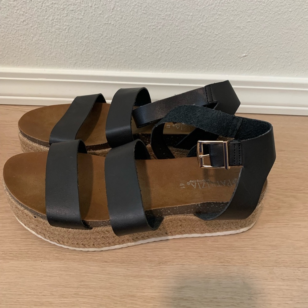Spring Step Patrizia Black Strap Platform Sandals, Size 10